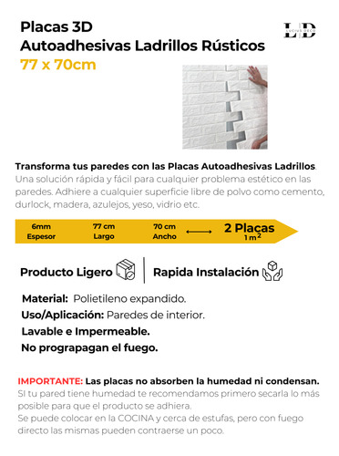 Placas 3d Autoadhesiva Pared Revestimiento Blanca Ladrillox5
