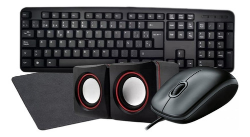 Kit Teclado Mouse Com Fio Usb Caixa De Som E Mousepad