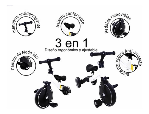 Triciclo 3 En 1 Niños Bicicleta Equilibrio Pedales Scooter Color Blanco