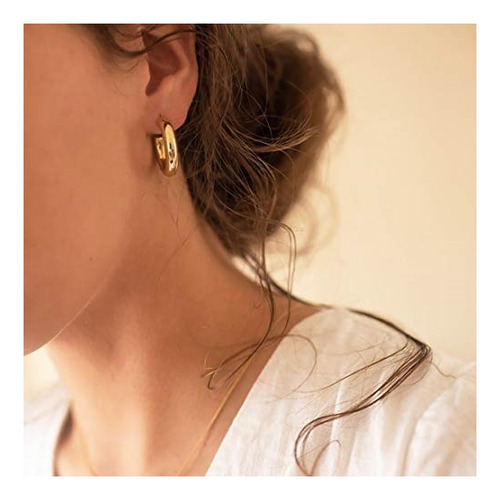 Aretes De Aro De Oro Grueso Para Mujer Con Poste De Plata