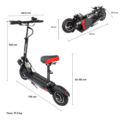 Scooter Electrico Con Asiento Usb Luz Led Alarma 48 Km/h Color Negro