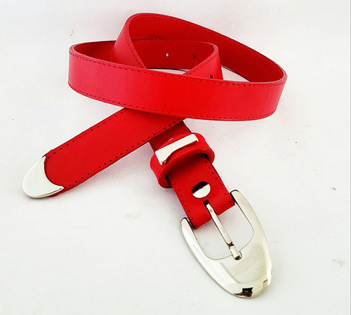 Cinturon De Cuero 100% - Hebilla Y Puntera - Blanco