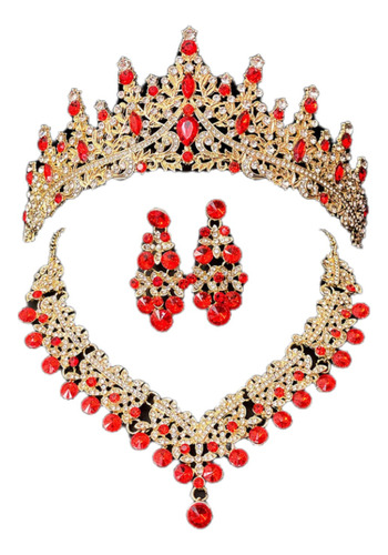 Tocado Novia Tiara Corona Mujer Xv Años Collar Y Aretes 3pcs