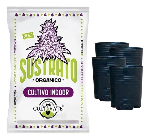 Sustrato Cultivate Indoor 80lts Con 4 Macetas 1/4 De Regalo