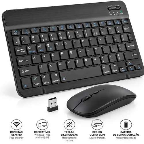 Kit Teclado Mouse Sem Fio Bluetooth Para Tablet Notebook Celular PC
