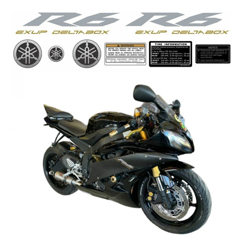 Kit Adesivos Moto Para Yamaha R6 2008 16545 Cor CINZA/AMARELO