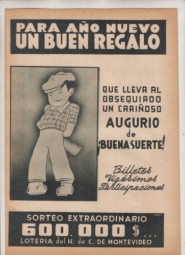 1942 Publicidad Loteria Hospital De Caridad Uruguay Vintage
