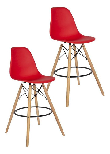 Set De 2 Bancos Estilo Eames Modernos Color Rojo