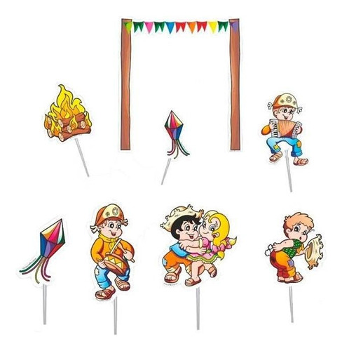 Topo De Bolo Pipoca Cake Decoração Festa Junina Em Eva 8 Pçs