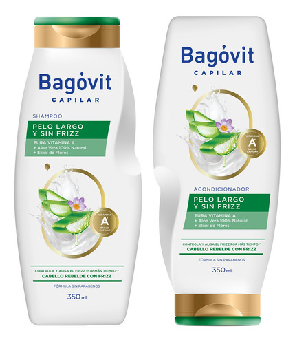 Kit Bagovit Pelo Largo Sin Frizz 350ml Shampoo Acondicionado