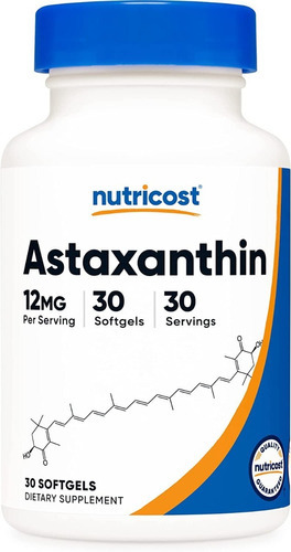 Nutricost Astaxanthin 12 Mg 30 Softgels Sabor Sin sabor