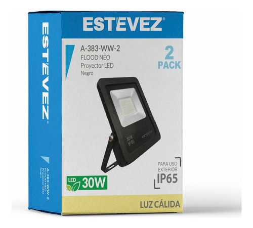 Reflector Led Smd 30w, 2700k, Negro, Ip65, Estévez
