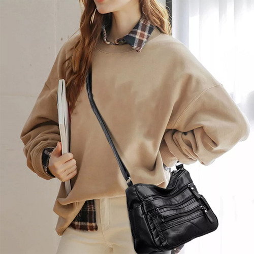 Bolso Bandolera De Mujer De Piel Lisa Con MĂșltiples Bolsillo