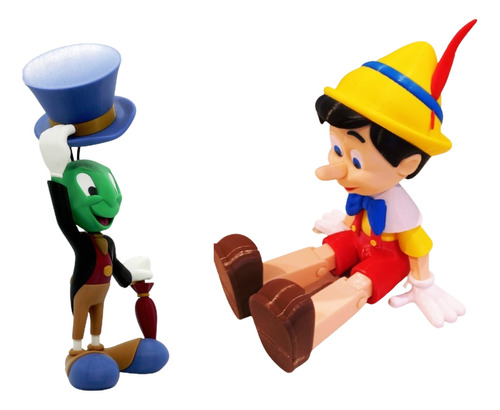 Figura Pinocho Y Pepe Grillo Disney 3d Multicolor. Pack X 2u