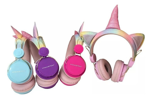 Headphone De Ouvido Sem Fio Infantil Unicórnio Bluetooth P2 Cor Violeta Luz Colorido