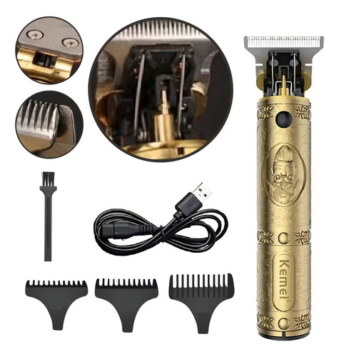 Maquina Cortar Cabelo Kemei Acabamento Perfeito Dourada