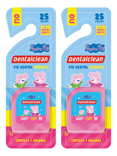 2 Fio Dental Infantil - Peppa Pig - 25m - Rosa - Dentalclean