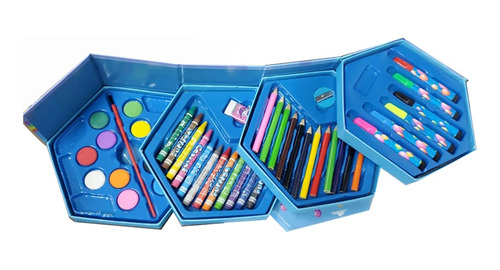 Set Escolar Arte Y Dibujo 46pzs Caja Giratoria Para Niños 