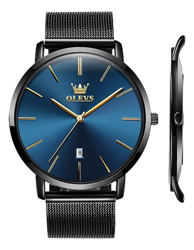 Olevs Relojes Para Hombre Azul Minimalista Ultrafino 6,5 Mm 