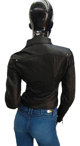 Imagen 6 de 6 de Chamarra Vinipiel Biker Dama