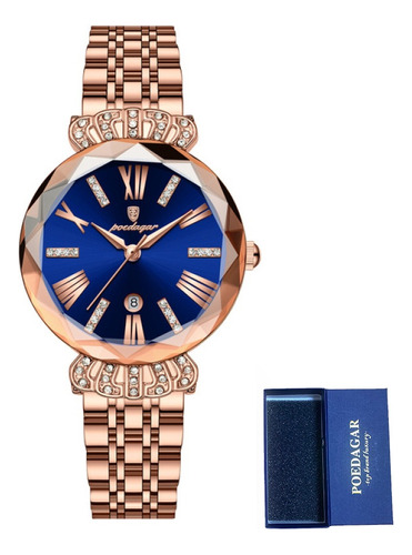 Relojes De Cuarzo Poedagar 766 Con Calendario Para Mujer Color Del Fondo Azul