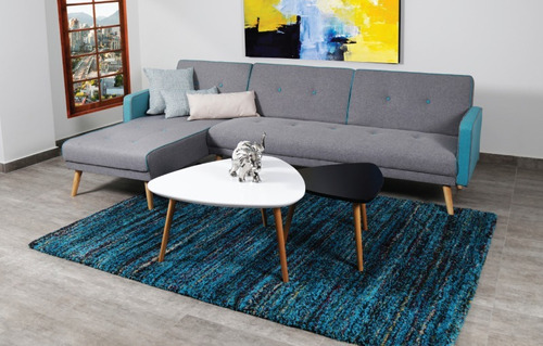 Sofa En L Moderno Tapizado Lucerna Gris Turquesa