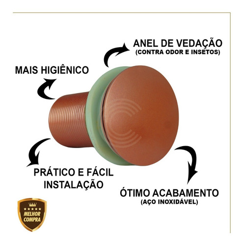 Válvula Click Up Inteligente Pia Cuba Bronze 7/8 Aço Inox