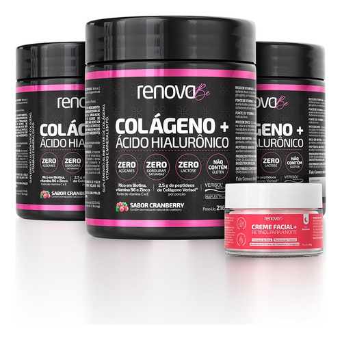 Kit 3 Colágenos Renova Be Verisol Com Biotina + Creme Facial