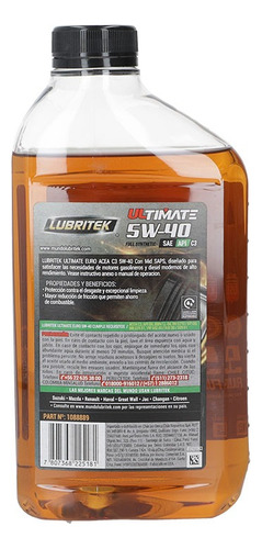 Aceite De Motor Ultimate Sintetico 5w40 1/4 Gl