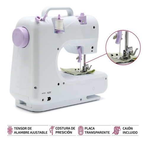 Imagen 4 de 7 de Máquina De Coser Recta Femmto Hlt12 Portable Blanca 220v