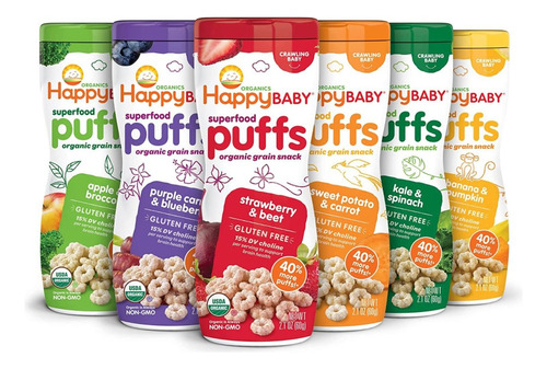 Snack Bebé Happy Baby Superfood Puffs 2.1 Oz 6 Pz Variedad P