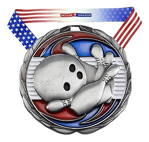 Premios Década Bowling Medalla Color, Plateado - 2,5 Pulgada