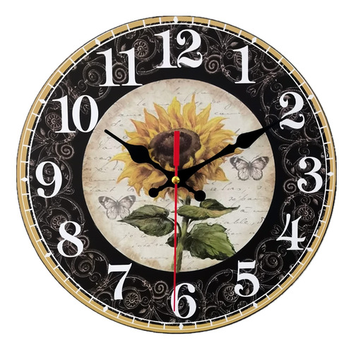 Reloj Rústico De Pared Con Girasol Y Madera Gruesa Para Dec