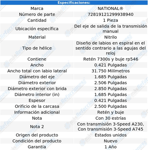 Retén Eje Salida T/ M D110 Pickup 66 Al 72 National