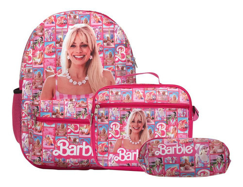 Mochila escolar Toys 2U Mochila infantil feminina barbie costas lancheira estojo cor rosa-claro