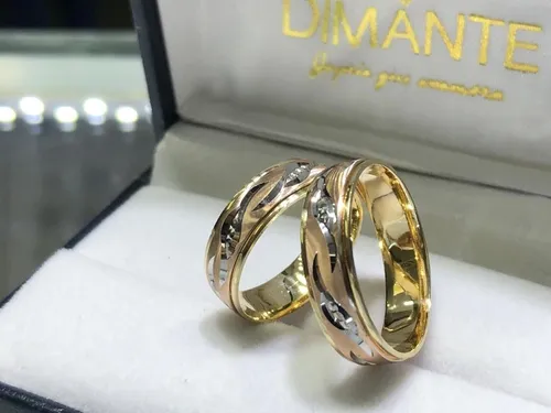 Anillos De Boda 3 Oros 14k Par 4mm Ancho Confort Litgh Envio
