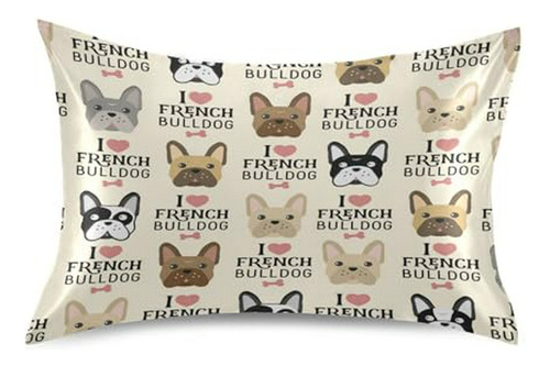 Funda De Almohada De Satén Con Estampado De Bulldogs Francés