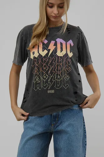 Remeron Algodón Lavada Con Roturas Estampa Acdc Scombro