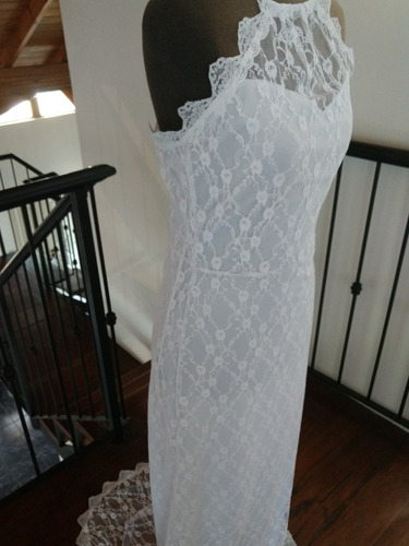 Vestido Fiesta Encaje Largo Novias Forrado Casamiento Fiesta