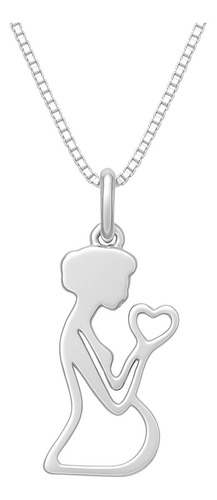 Colar Mãe Corrente Pingente Gestante Prata 925 Cor Colar Presente Dia Das Mães Prata 925
