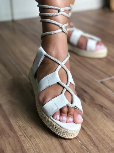 Sand lia Flatform Salto Baixo Amarra o Corda Rasteirinha