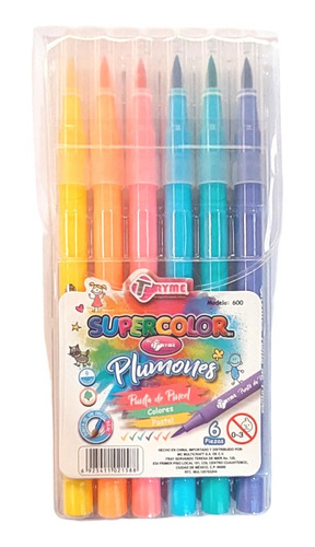 Plumones Punta Pincel Tryme Colores Pastel 6 Pzs 