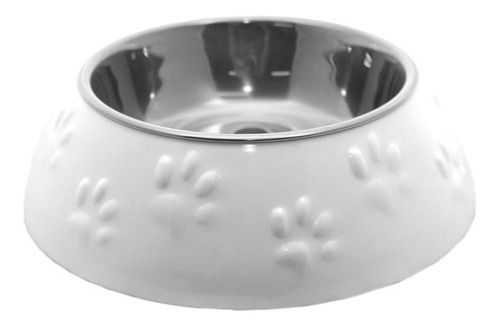 Plato Huellitas Blanco Para Perro L Mascan Color Blanco