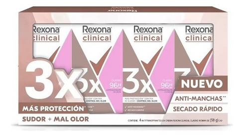 Antitranspirante en crema Rexona Clinical pack de 4 u