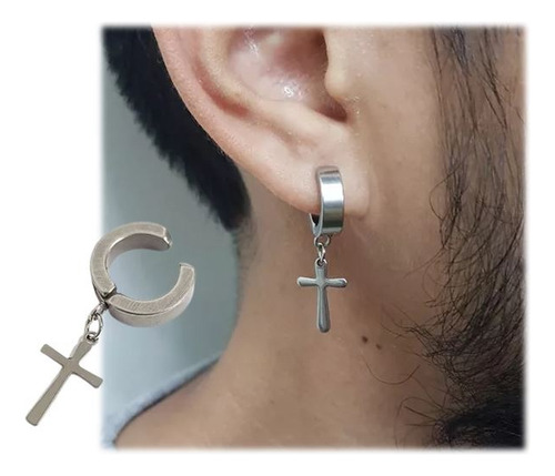 Aros Presión Argolla Acero Resistente Con Cruz Piercing Moda