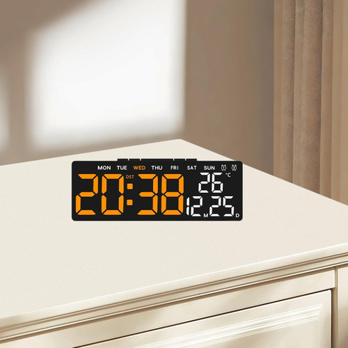 Reloj Despertador Digital Concha Negra Hora Naranja