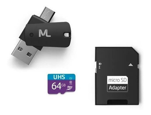 Cartão Micro Sd 64gb Classe10 E Adaptador Micro Usb P Type C