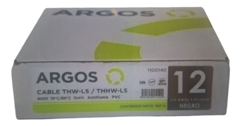 Cable Eléctrico Argos Calibre 12 Thhw-ls  Negro - 100mts