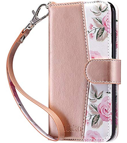 Funda Cartera Para iPhone 8 Plus/7 Plus Rosa Dorado Flora-02