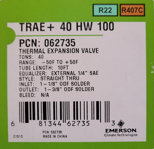 Válvula De Expansión Emerson Trae + 40 Hw 100 Pcn: 062735